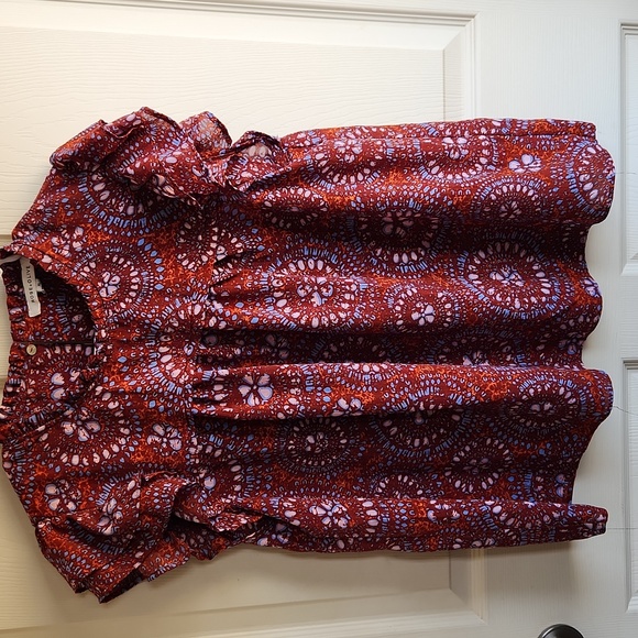 Rose & Olive Rust Floral Ruffle Yoke Blouse - Picture 7 of 8